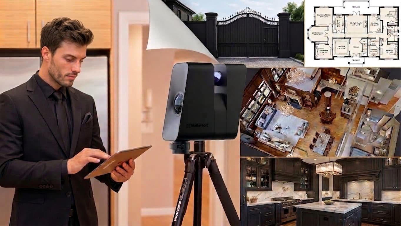 Makler prüft die digitale Objektakte samt Grundriss und Dollhouse-Ansicht